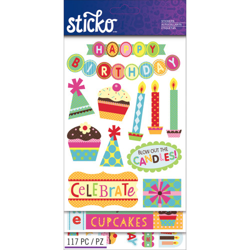 3 Pack - Sticko Themed Flip Pack Stickers 117/Pkg-Birthday - E5260128 - 015586799057