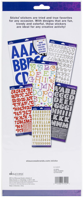 3 Pack - Sticko Alphabet Stickers-Pastel Rounded Glitter - 5290255