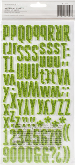 3 Pack - American Crafts Thickers Stickers-Doll Green Glitter Alphabet 184/Pkg - AB-TS3-53258