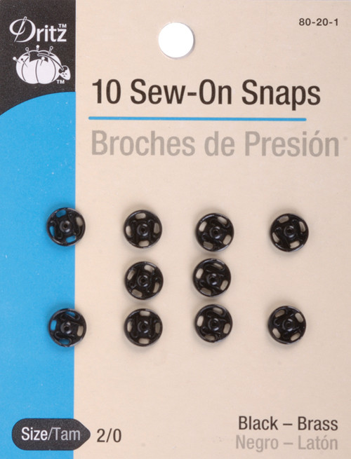 6 Pack - Dritz Sew-On Snaps 10/Pkg-Black Size 2/0 - 80-20-1 - 072879101393