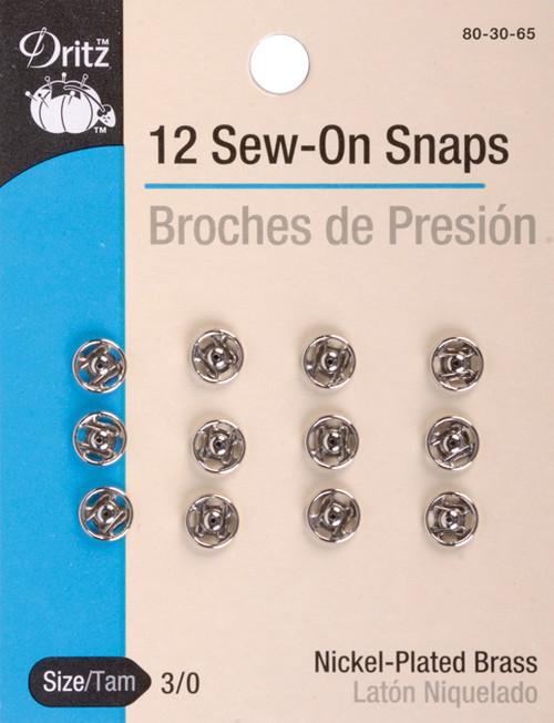 6 Pack - Dritz Sew-On Snaps 12/Pkg-Nickel-Plated Brass Size 3/0 - 80-30-65 - 072879101300