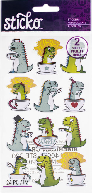 3 Pack - Sticko Flat Stickers-Tea-Rex, 24/Pkg - 5201670 - 015586888850