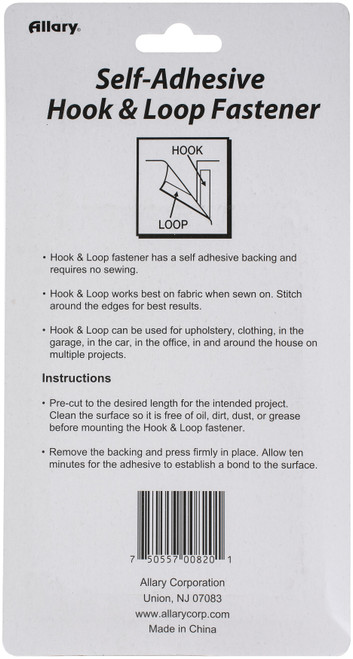 12 Pack - Allary Self-Adhesive Hook & Loop Fastener-Black And White, 9"X.625" - 820A
