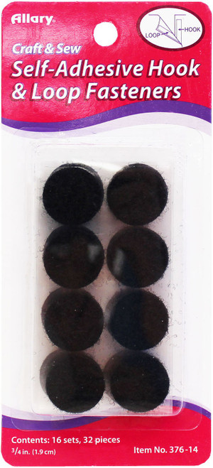 12 Pack - Allary Self-Adhesive Hook And Loop Fasteners 16/Pkg-Black Dots, .75" - 376A-14 - 750557376140