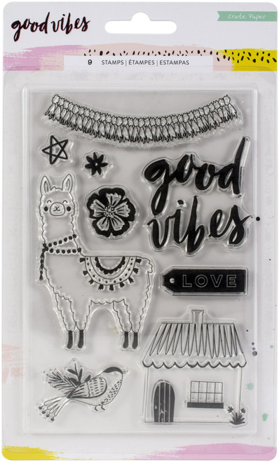 3 Pack - Crate Paper Acrylic Clear Stamps 9/Pkg-Good Vibes - CP373193 - 718813731935