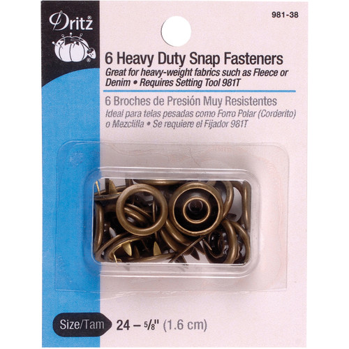 3 Pack - Dritz Heavy-Duty Snap Fasteners 5/8" 6/Pkg-Antique Brass - 981-38 - 072879262452