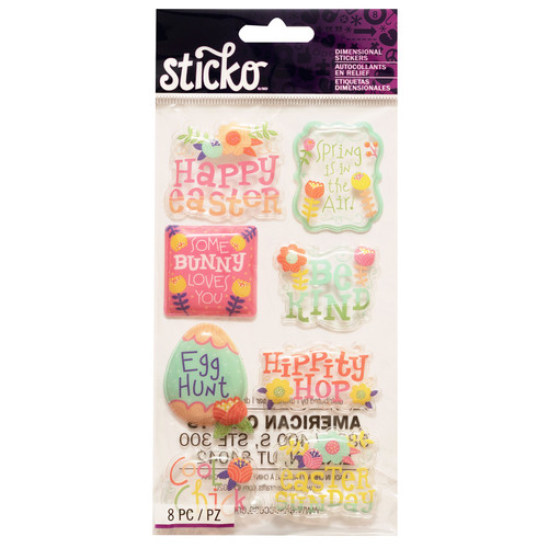 3 Pack - Sticko Dimensional Stickers-Easter Sentiments, 8/Pkg - 8601703 - 015586017038