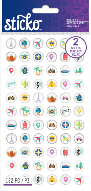 3 Pack - Sticko Flat Stickers-Tiny Travel Icons, 132/Pkg - 5201562