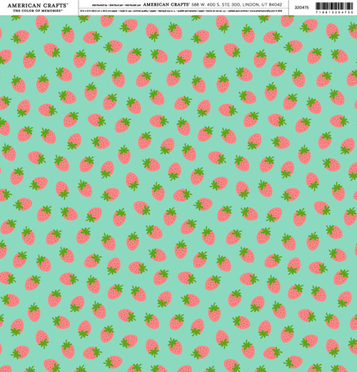 25 Pack - American Crafts Brands Food Cardstock 12"X12"-Spring Fling-Strawberry Fields - FOPP-20475 - 718813204750