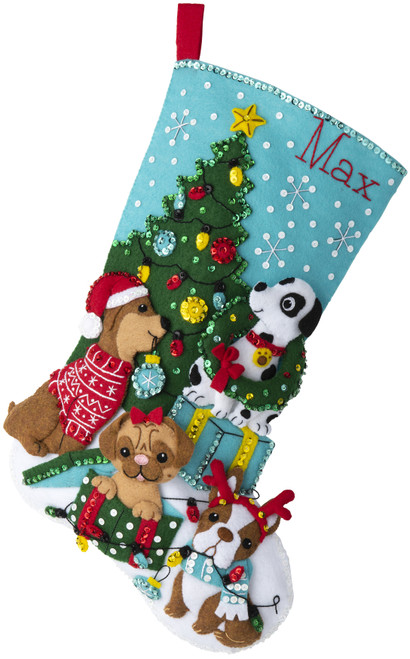 Bucilla Felt Stocking Applique Kit 18" Long-Christmas Dogs - 89251E - 046109892511