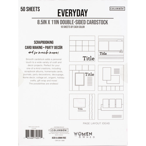 Colorbok Double Sided Cardstock 8.5"X11" 50/Pkg-Everyday - 74051