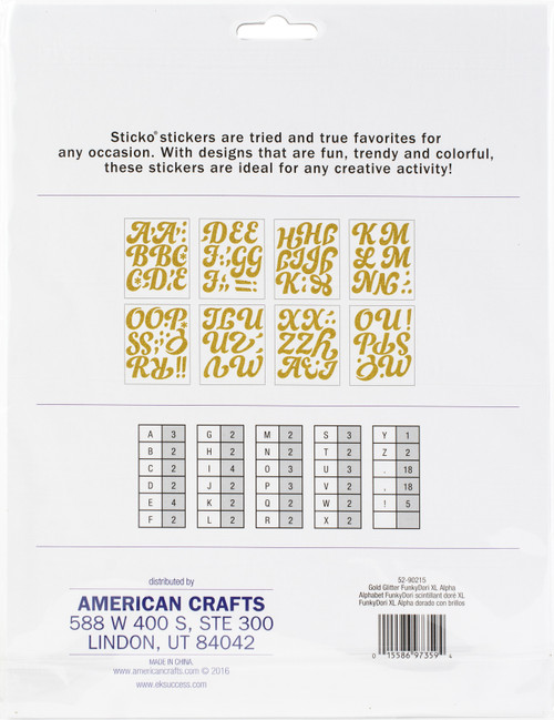 Sticko Alphabet Stickers 104/Pkg-Funkydori - Extra Large - Gold Glitter - 52-90215
