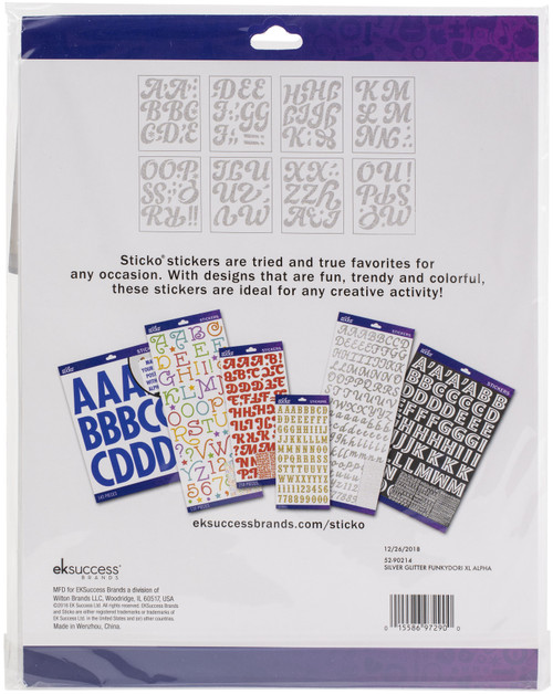 Sticko Alphabet Stickers 104/Pkg-Funkydori - Extra Large - Silver Glitter - 52-90214