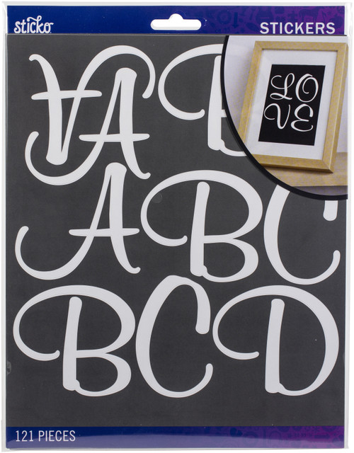 Sticko Alphabet Stickers 121/Pkg-Script - Extra Large - White - 52-90207 - 015586972870