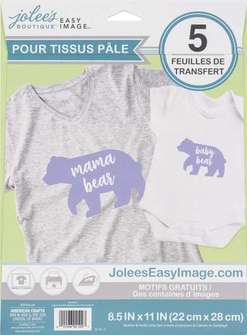 Jolee's Easy Image Transfer Sheets 8.5"X11" 5/Pkg-For Light Fabrics - 56400032