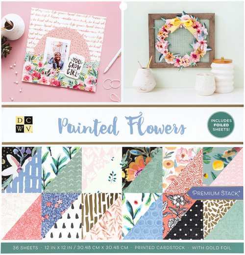 DCWV Double-Sided Cardstock Stack 12"X12" 36/Pkg-Painted Flowers - PS615608 - 611356156084
