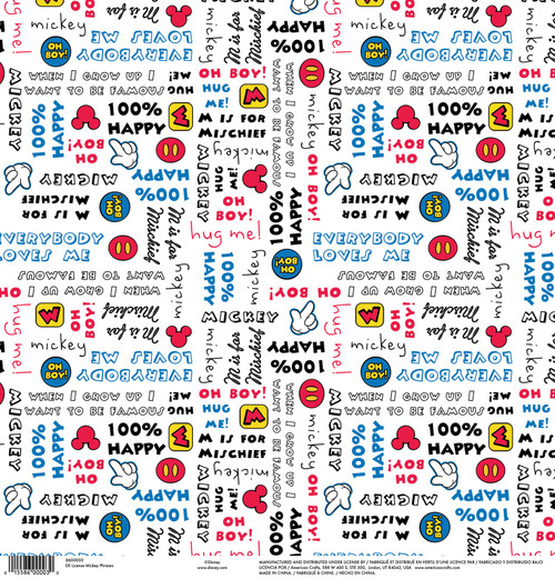 25 Pack - Ek Disney Single-Sided Cardstock 12"X12"-Mickey Phrases - DIS12X-003 - 015586000030