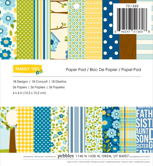 Pebbles Single-Sided Paper Pad 6"X6" 36/Pkg-Family Ties, 18 Designs/2 Each - 751360 - 646247513608