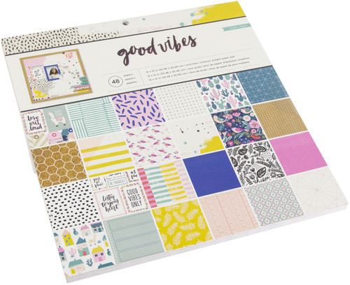 Crate Paper Single-Sided Paper Pad 12"X12" 48/Pkg-Good Vibes, 24 Designs/2 Each - CP373192 - 718813731928