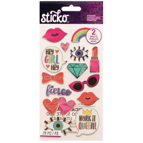 Sticko Flat Stickers-Girly Enamel Pin, 28/Pkg - 5201548 - 015586849592