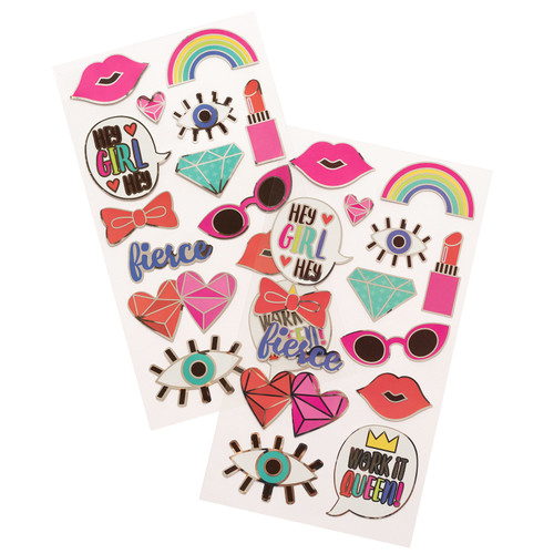 Sticko Flat Stickers-Girly Enamel Pin, 28/Pkg - 5201548