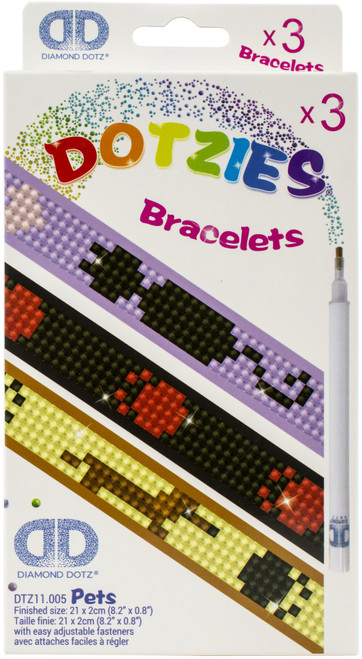 Diamond Dotz DOTZIES Diamond Art Bracelet Kit 1"X9"-Assorted Pets 3/Pkg - DTZ11005 - 4897073245669