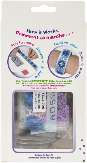 Diamond Dotz DOTZIES Diamond Art Bracelet Kit 1"X9"-Assorted Love 3/Pkg - DTZ11006