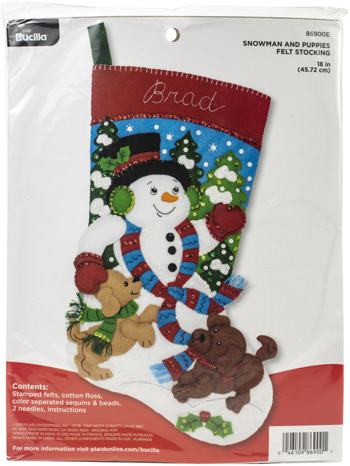 Bucilla Felt Stocking Applique Kit 18" Long-Snowman & Puppies - 86900E - 046109869001