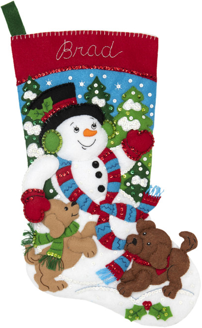 Bucilla Felt Stocking Applique Kit 18" Long-Snowman & Puppies - 86900E