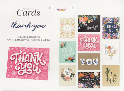 American Crafts Cards W/Envelopes 4.25"X5.5" 40/Box-Blank - Thank You - 356510