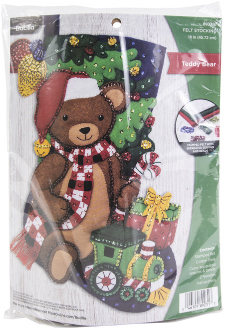 Bucilla Felt Stocking Applique Kit 18" Long-Teddy Bear - 89231E - 046109892313