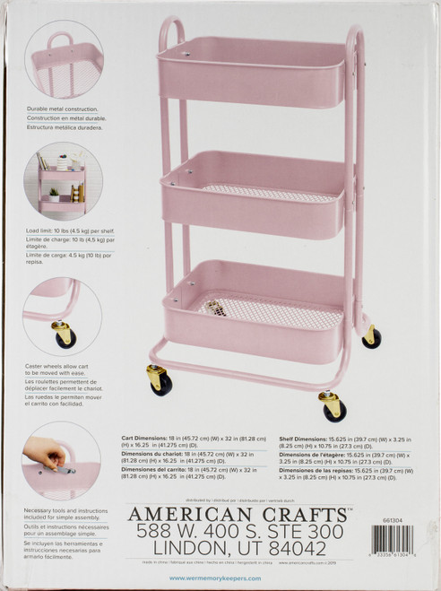 We R A La Cart Storage Cart With Handles-Pink - WR661304 We R A La Cart Storage Cart With Handles-Pink - WR661304