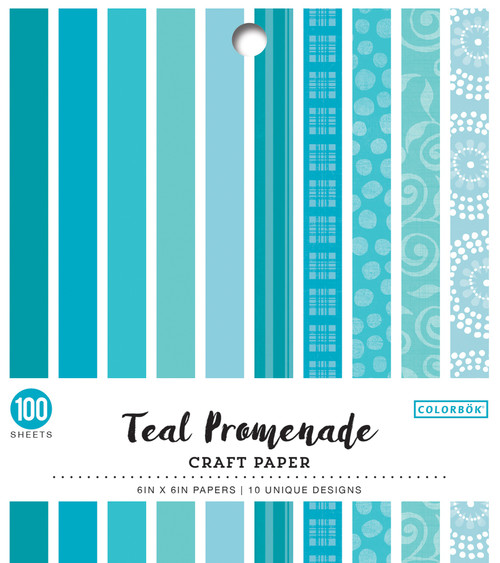 Colorbok Single-Sided Printed Cardstock 6"X6" 100/Pkg-Teal Promenade, 10 Designs/10 Each - 74255 - 765468742557