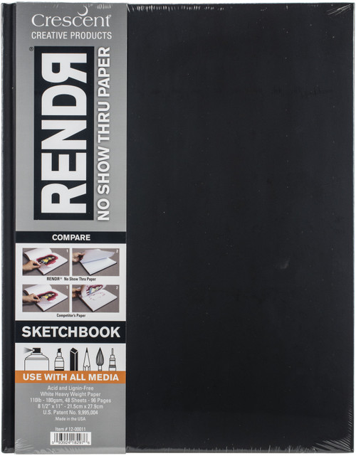 RENDR No Show Thru Hardcover Sketch Book-8.5"x11", 48 Sheets - 12-00011 - 093924182976