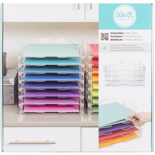 Stackable Acrylic Paper Trays Retail Packaged 4/Pkg-Clear 12"X12" - 662587 - 633356625872