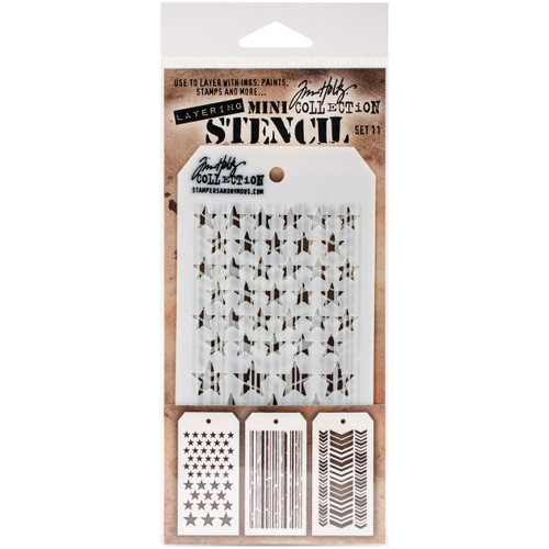 Tim Holtz Mini Layered Stencil Set 3/Pkg-Set #11 - MTS-11 - 653341058218