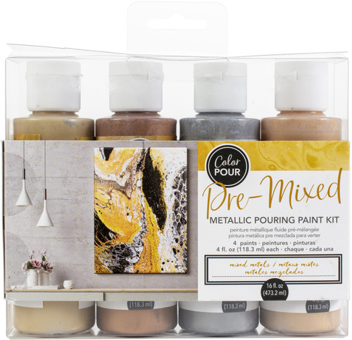 American Crafts Color Pour Pre-Mixed Paint Kit 4/Pkg-Mixed Metal Metallic - 343344 - 718813433440