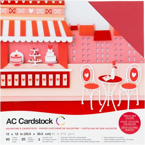 American Crafts Textured Cardstock Pack 12"X12" 60/Pkg-Valentines - AC376996-76984 - 718813769846