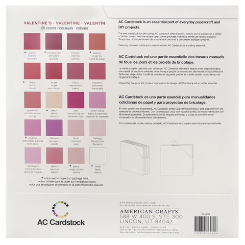 American Crafts Variety Cardstock Pack 12"X12" 60/Pkg-Valentines - AC376984