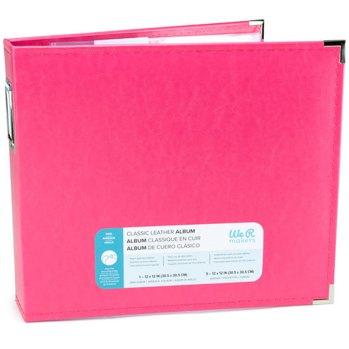We R Classic Leather D-Ring Album 12"X12"-Strawberry - WRRING12-60902