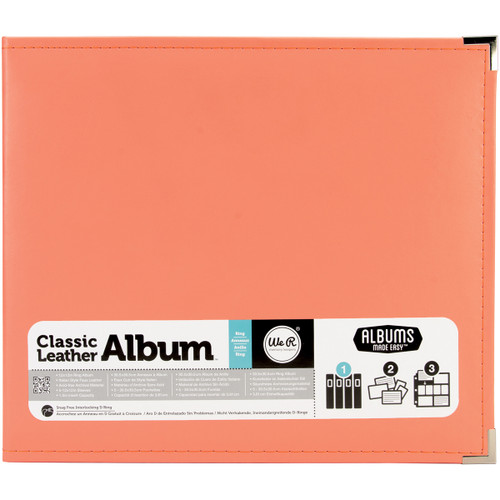 We R Classic Leather D-Ring Album 12"X12"-Coral - WRRING12-60906 - 633356609063