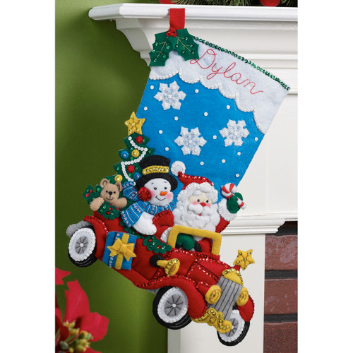 Bucilla Felt Stocking Applique Kit 18" Long-Holiday Drive - 86451