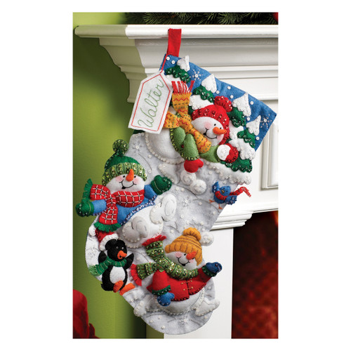 Bucilla Felt Stocking Applique Kit 18" Long-Snow Fun - 86108