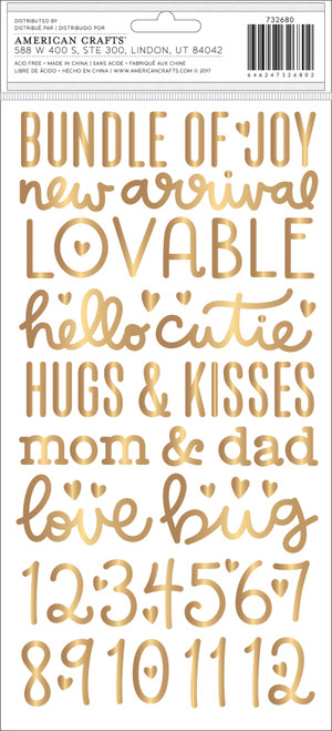 Night Night Baby Girl Thickers Stickers 5.5"X11" 151/Pkg-Words & Numbers/Gold Foiled Foam - 732680