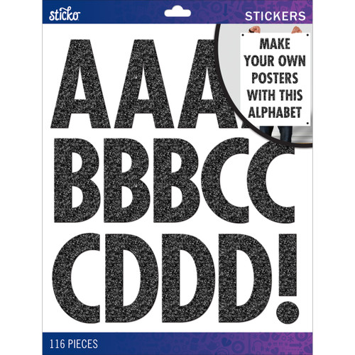 Sticko XL Alphabet Stickers-Black Glitter Futura Regular XL - E5290123 - 015586816730