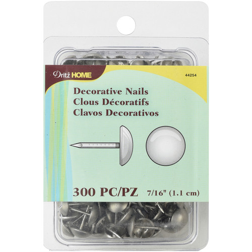 Dritz Home Upholstery Decorative Nails 7/16" 300/Pkg-Brushed Silver Smooth Nailhead - 44254 - 072879442540
