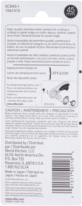 OLFA Decorative Edge Rotary Blade 45mm-Scallop - SCB45-1 OLFA Decorative Edge Rotary Blade 45mm-Scallop - SCB45-1