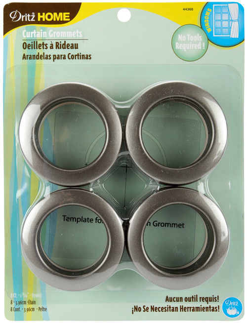 Dritz Home Curtain Grommets 1.5625" Inner Diameter Plastic-Pewter 8/Pkg - 443-68 - 072879443684