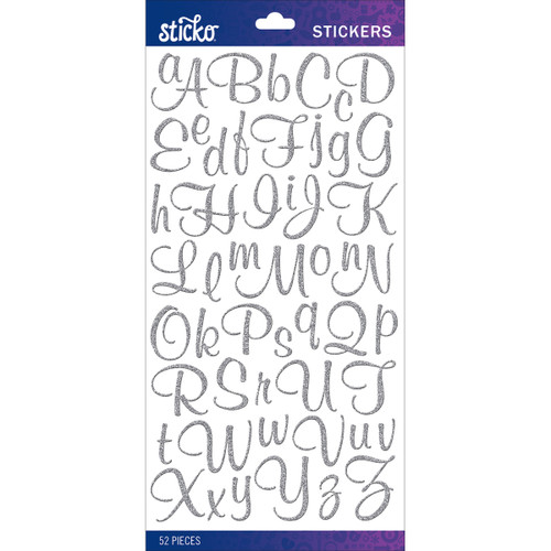 Sticko Alphabet Stickers-Silver Glitter Script Small - E5290108 - 015586816488
