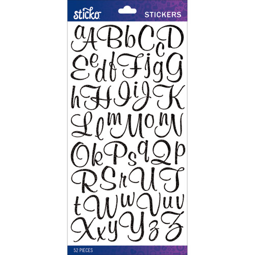 Sticko Alphabet Stickers-Black Glitter Script Small - E5290111 - 015586816525